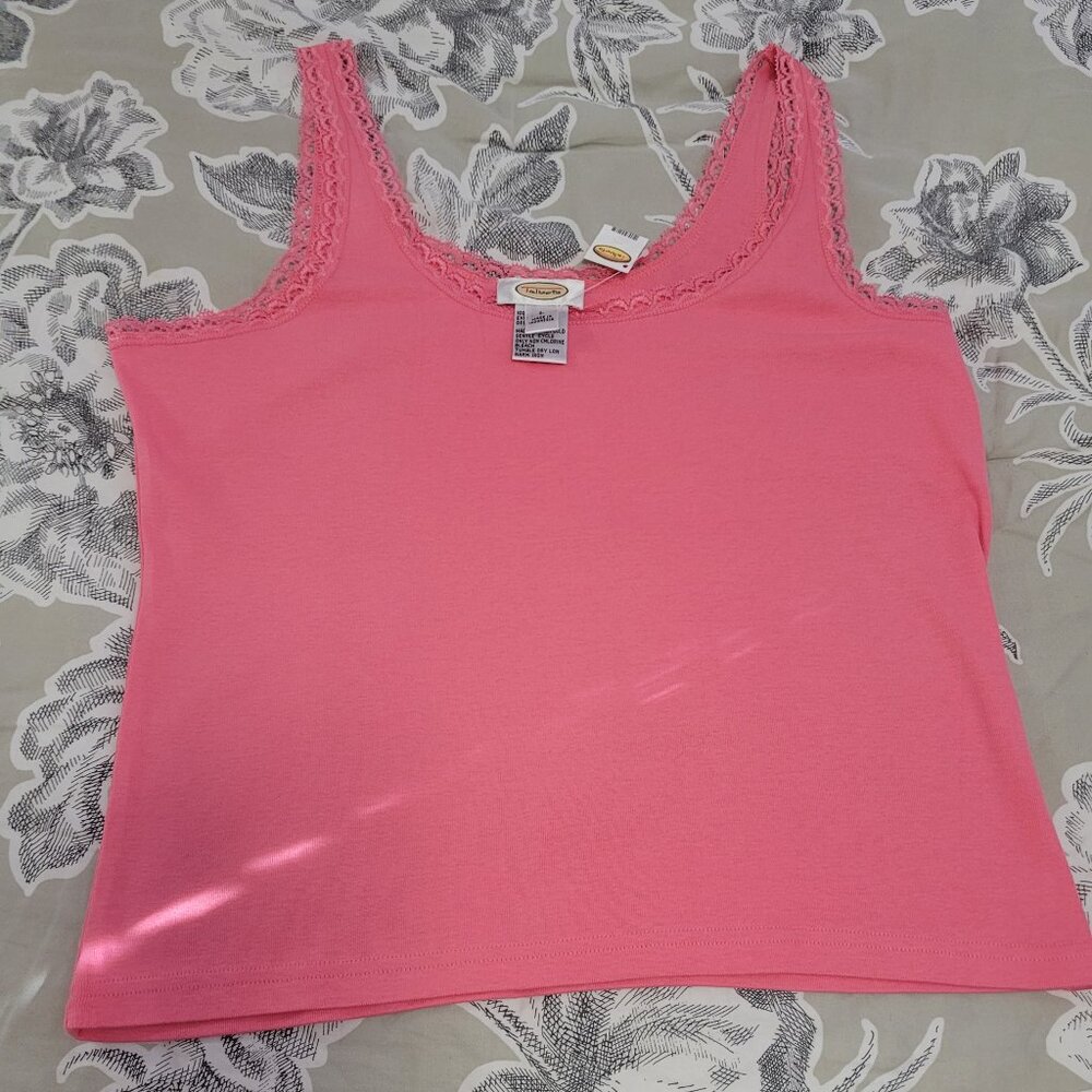 Talbots Pink Cotton Scoop Neck Sleeveless Tank Top w/Lace Trim Large NWT